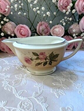 Vtg 1986 Creamer Pitcher Syrup RSO1 Royal Sovereign USA Pink Roses Baby's Breath